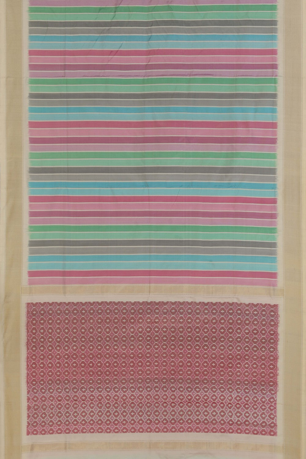 Image of Multi-Stripe Silk Ikat Saree